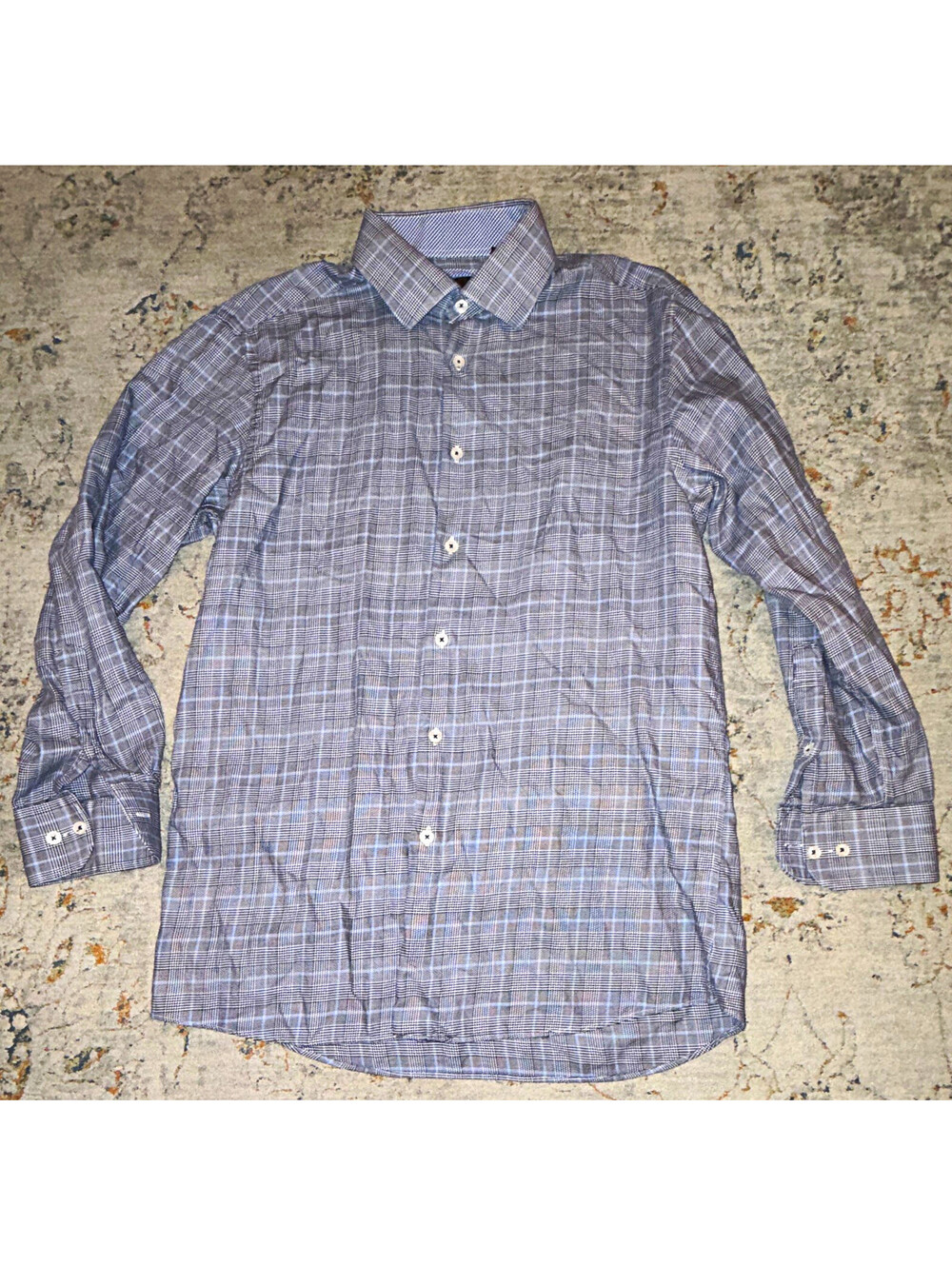 Tattersall Blue Gray Plaid Men's 16" Neck 32/33 100% Cotton Dress Shirt A334